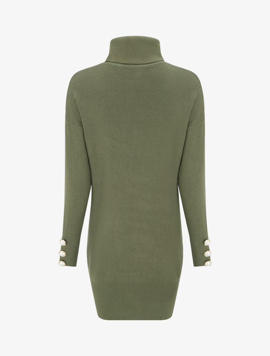 Pull long à boutons décoratifs aux manches - Kaki - 2