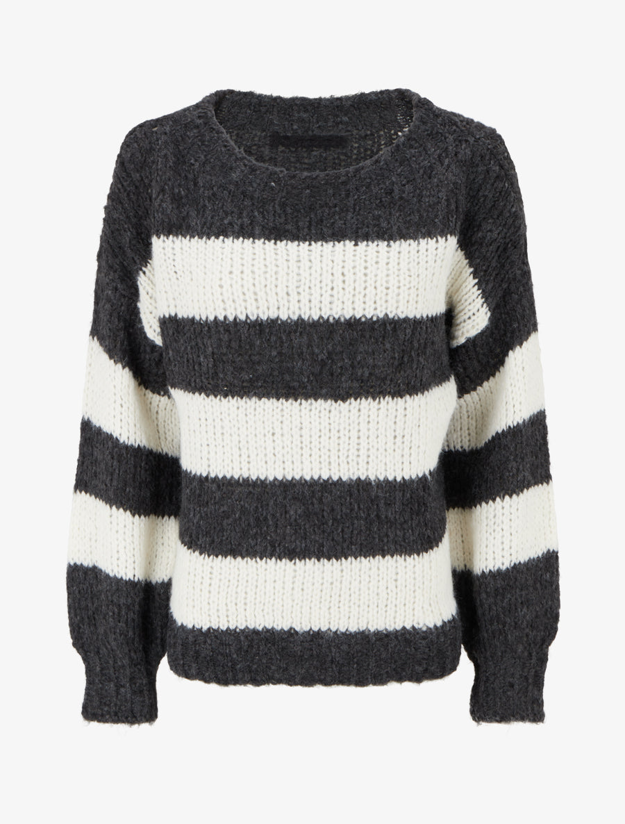 Pull rayé à col rond - Noir - 1