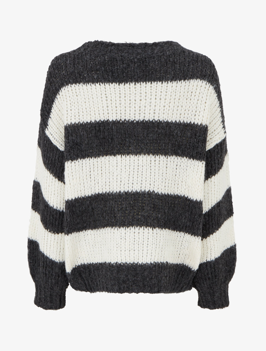 Pull rayé à col rond - Noir - 2