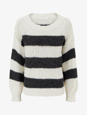 Pull rayé à col rond - Crème - 1