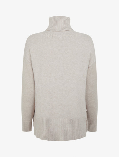 Pull uni à col roulé et franges - Beige - 2