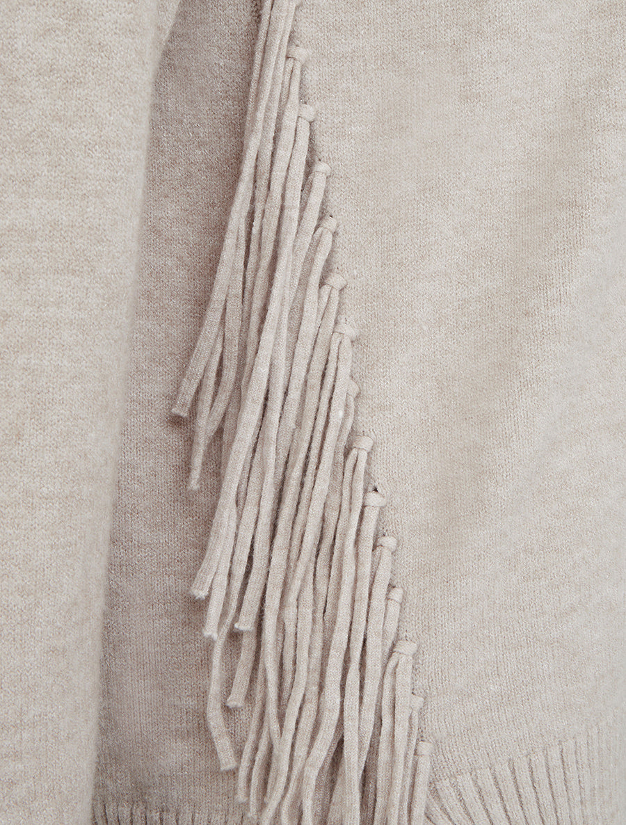 Pull uni à col roulé et franges - Beige - 3