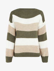 Pull rayé droit à col rond - Kaki - 1