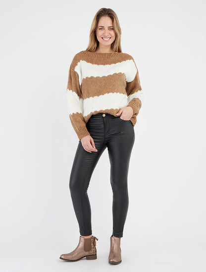Pull en maille à rayures bicolore - Camel
