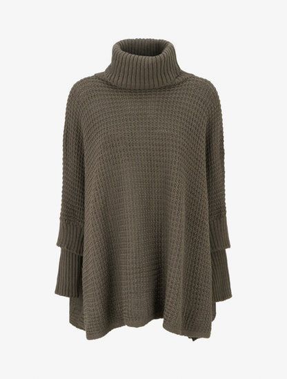 Pull carré style poncho à col roulé - Kaki - 1
