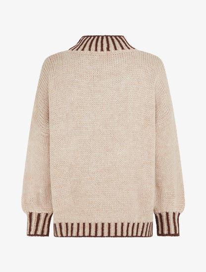 Pull en maille à col montant - Beige foncé - 2