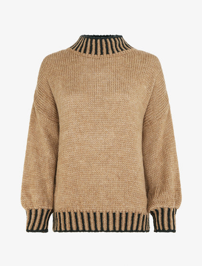 Pull en maille à col montant - Camel - 1