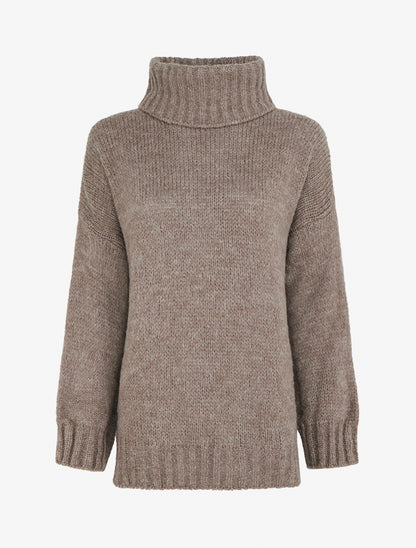 Pull coupe carrée à col roulé - Taupe - 1