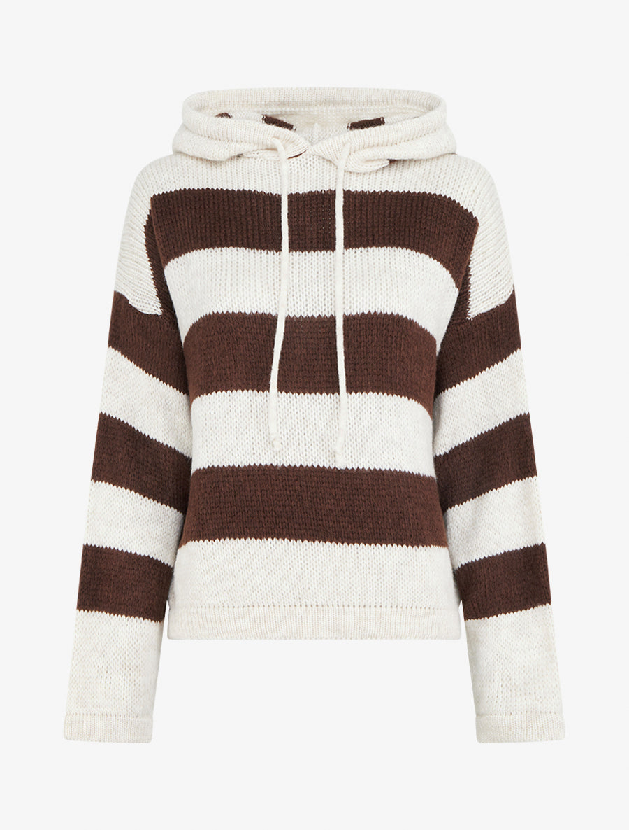 Pull rayé à capuche - Beige - 1