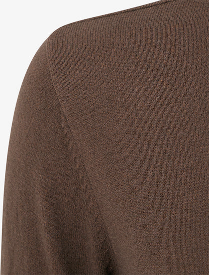 Pull fin à col roulé et boutons décoratifs - Marron - 3