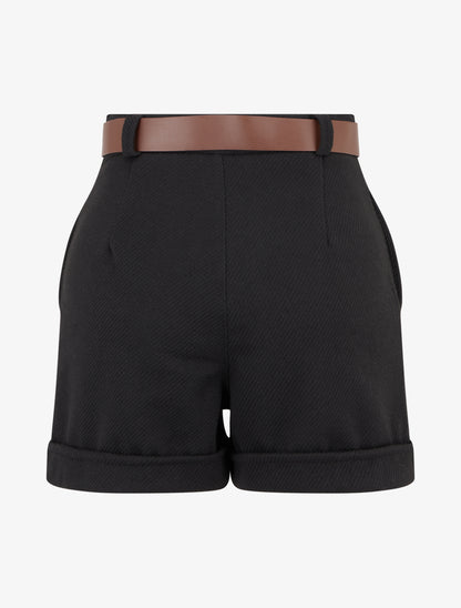 Short droit à ourlet et ceinture - Noir - 2
