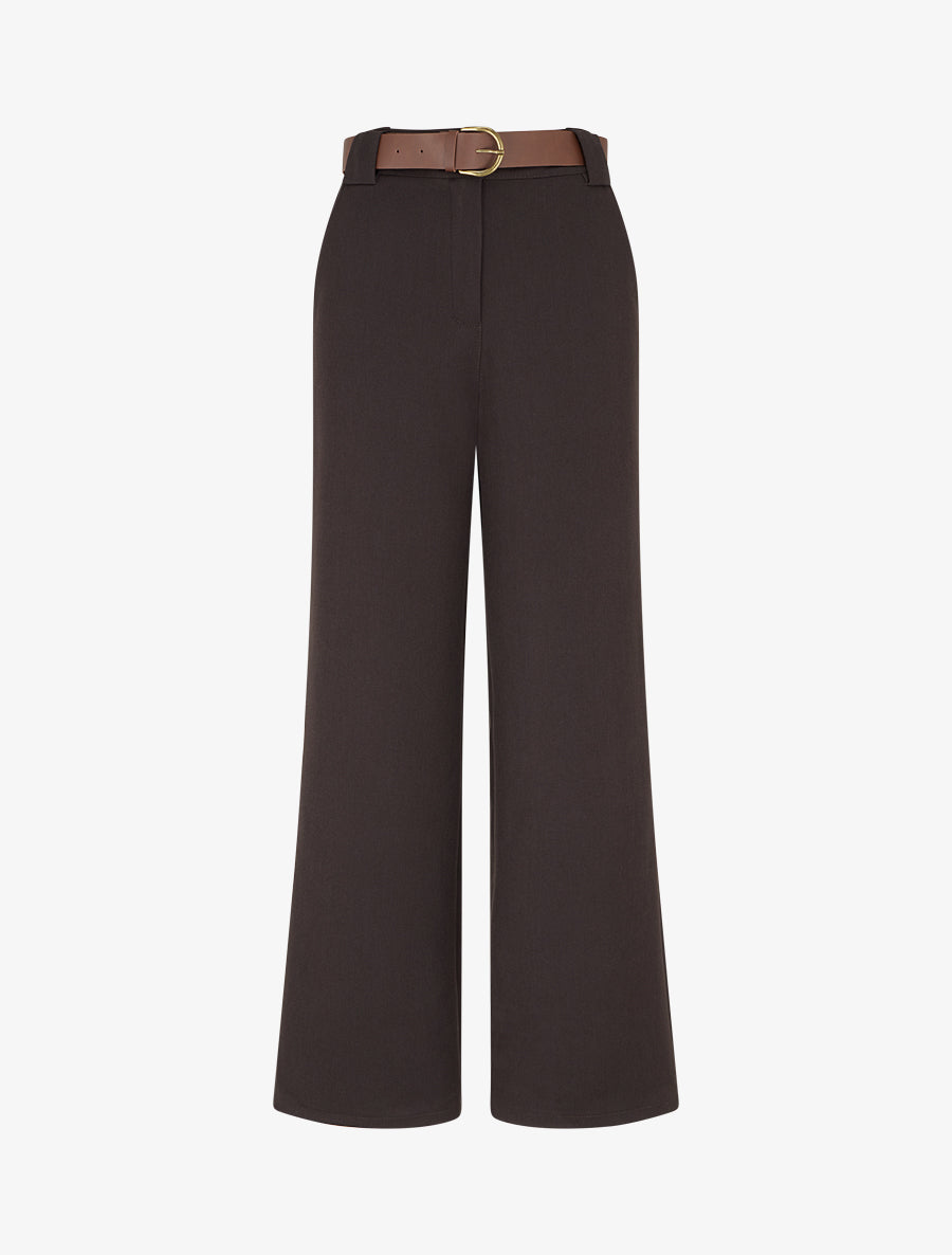 Pantalon droit fluide uni - Marron - 1