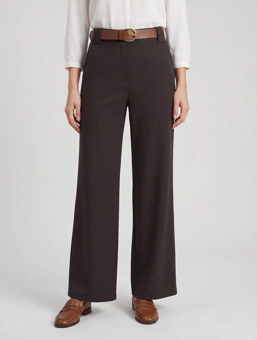 Pantalon droit avec ceinture - Marron