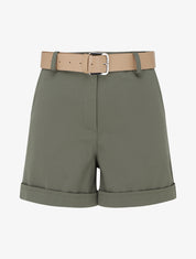 Short ceinturé à revers - Kaki - 1