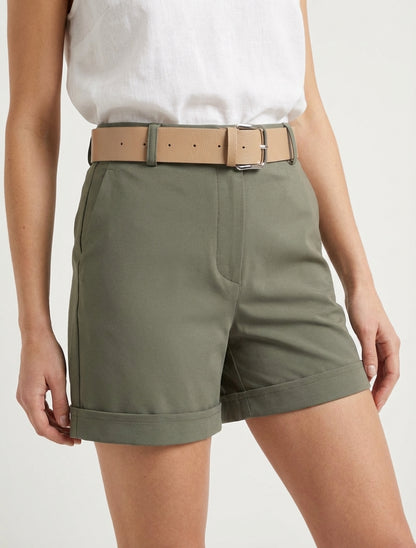 Short ceinturé à revers - Kaki