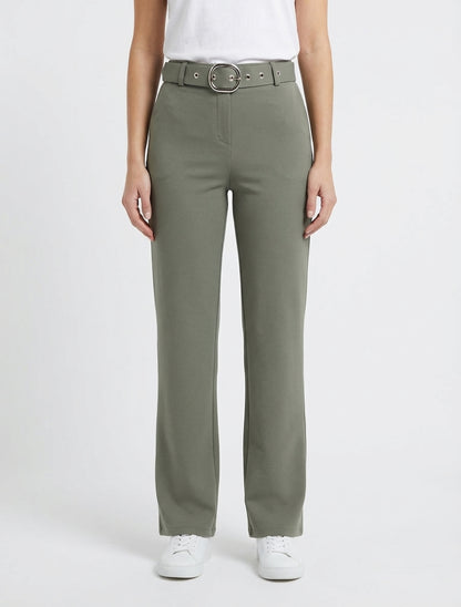 Pantalon droit ceinturé - Kaki