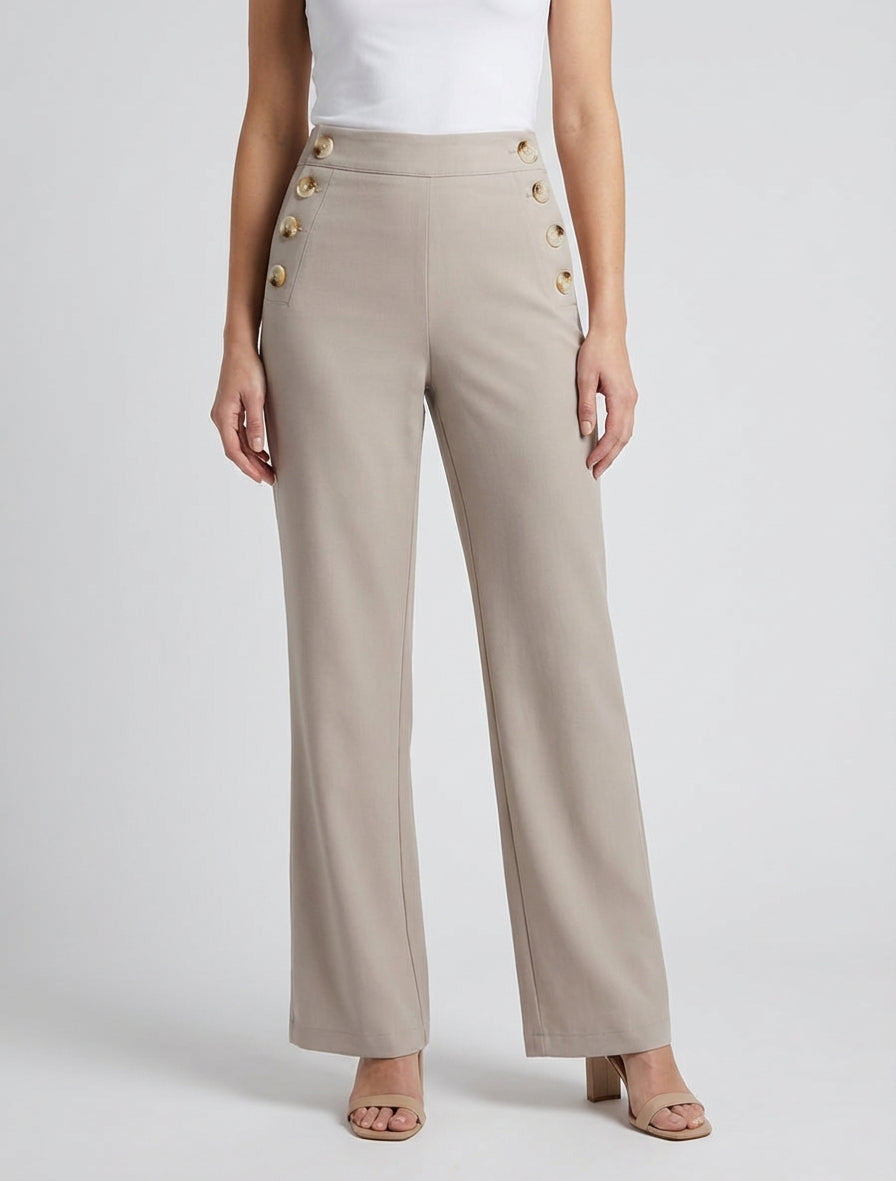 Pantalon droit à fermeture boutonnée sur les côtés - Taupe