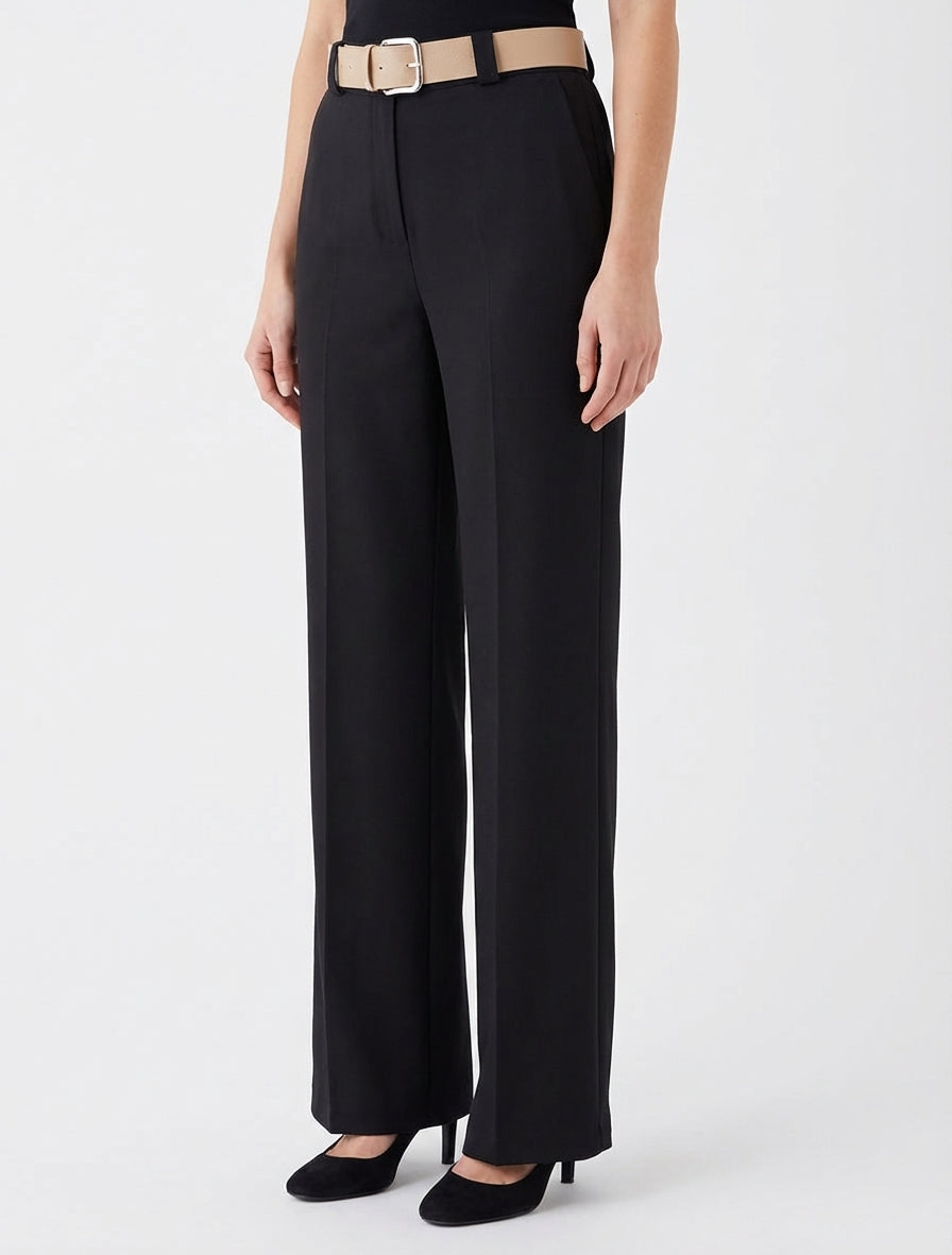 Pantalon droit uni élastiqué - Noir