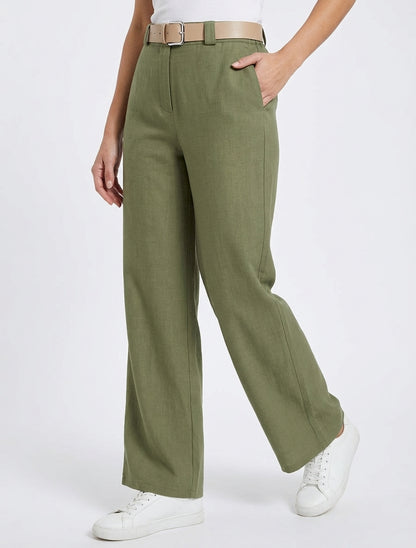 Pantalon droit uni élastiqué - Kaki