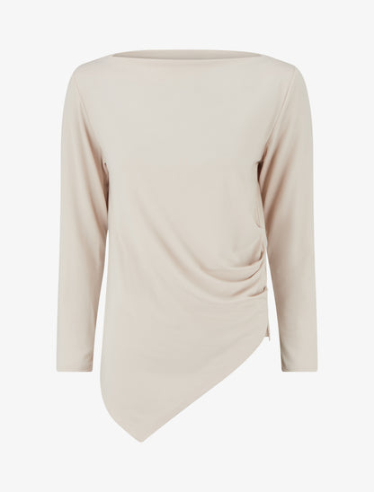 Top uni asymétrique à col rond - Beige - 1