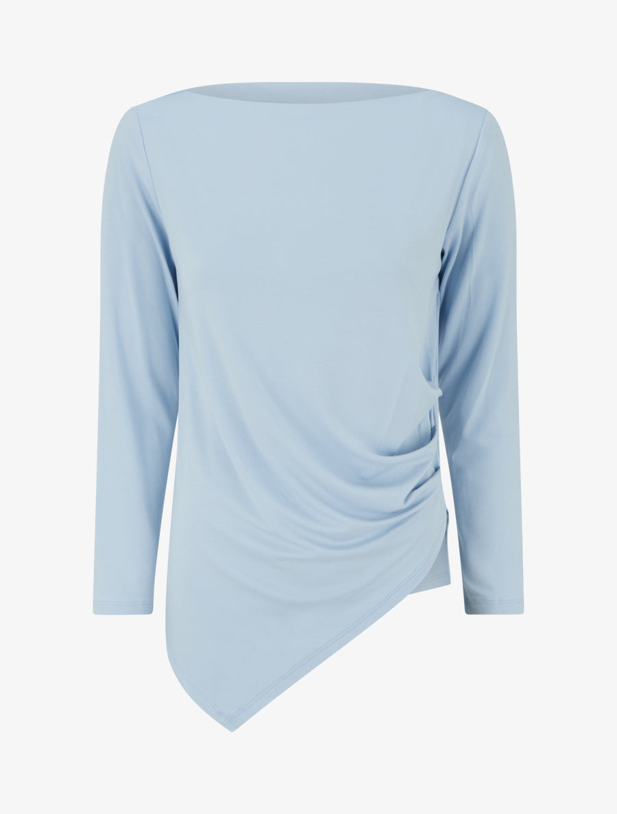 Top uni asymétrique à col rond - Bleu ciel - 1