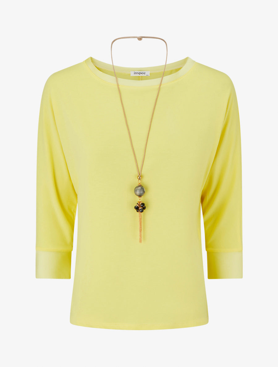 Top uni à empiècement en satin - Jaune citron - 1