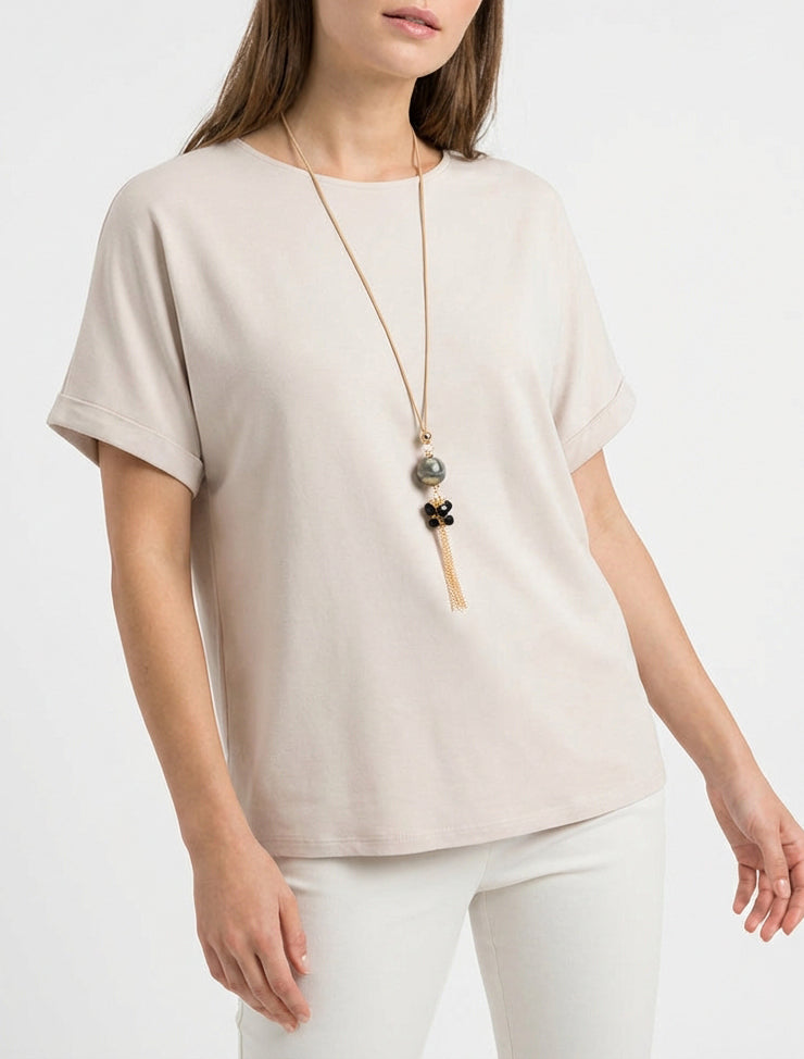 Top uni à manches courtes - Beige
