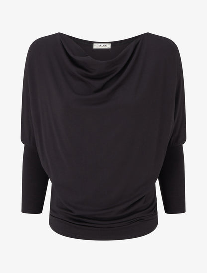 Top fluide à manches 3/4 chauve-souris - Noir - 1