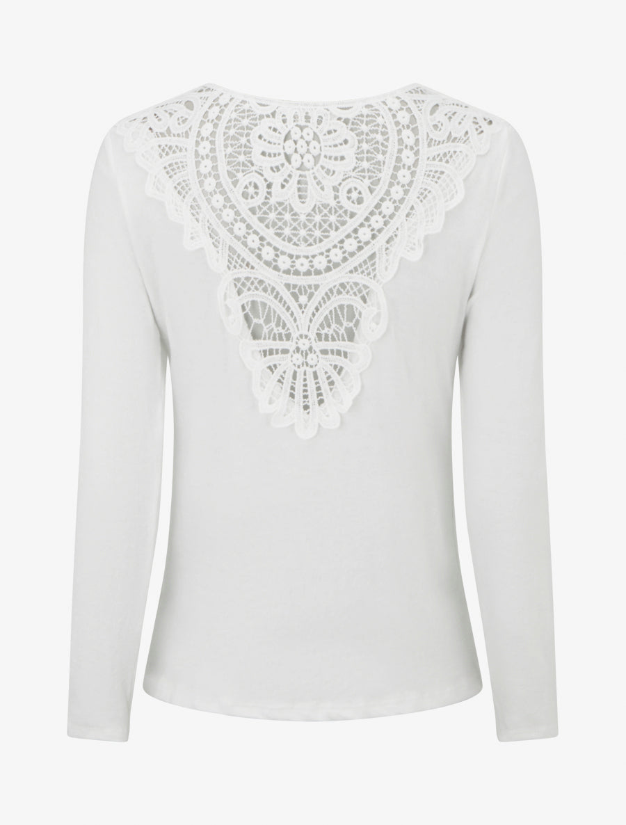 Pull à dos brodé et col bénitier - Blanc - 2