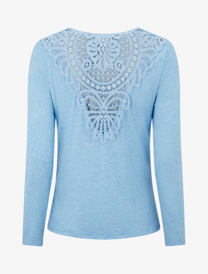 Pull à dos brodé et col bénitier - Bleu ciel - 2