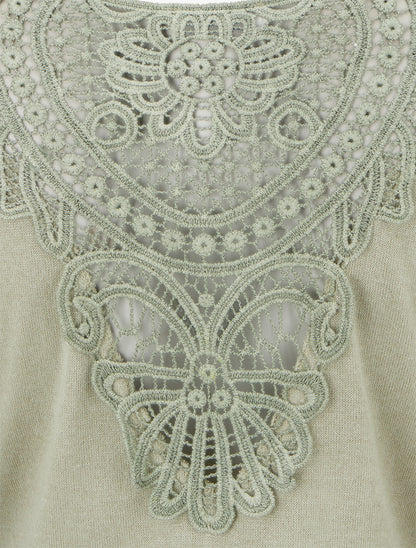 Pull à dos brodé et col bénitier - Kaki - 3