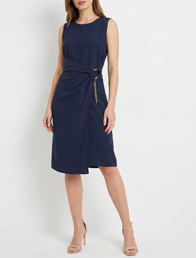 Robe longue unie à chaînette - Marine