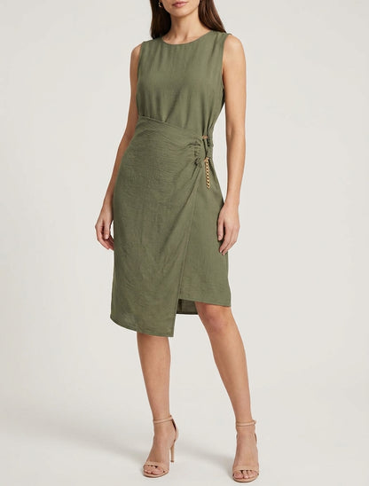Robe longue unie à chaînette - Kaki