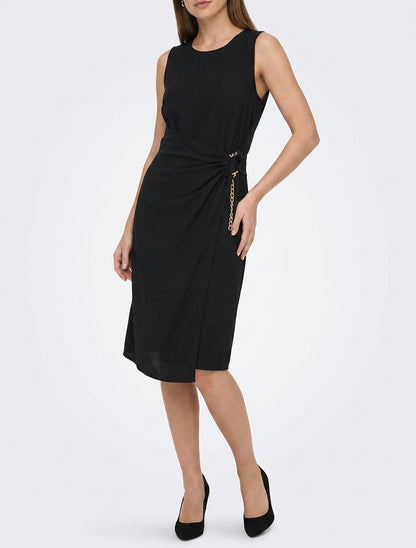 Robe longue unie à chaînette - Noir