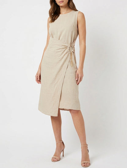 Robe longue unie à chaînette - Beige