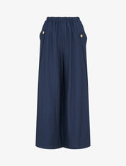 Pantalon ample uni à boutons décoratifs - Marine - 1