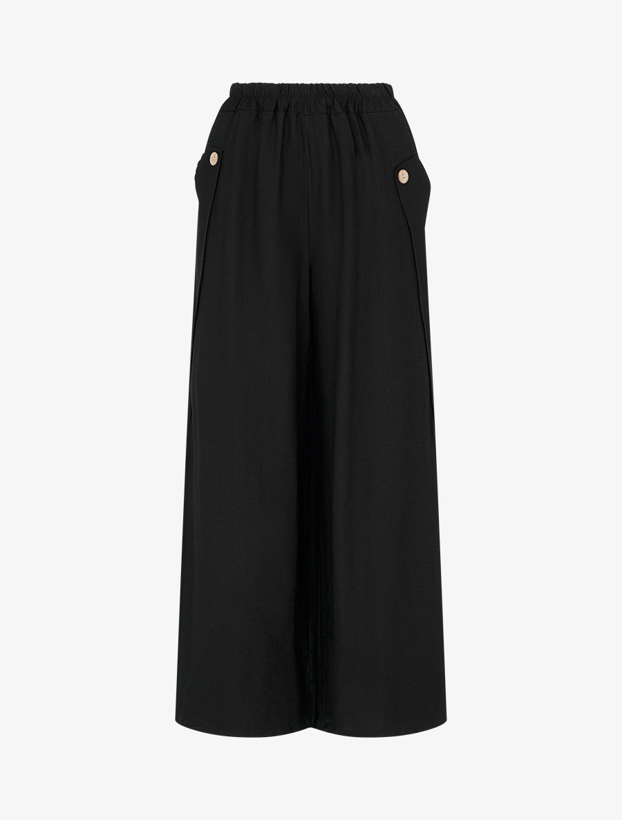 Pantalon ample uni à boutons décoratifs - Noir - 1