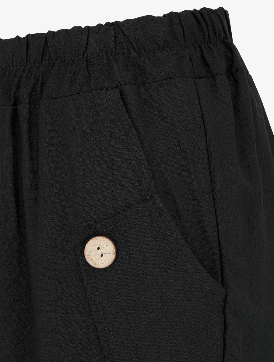 Pantalon ample uni à boutons décoratifs - Noir - 3