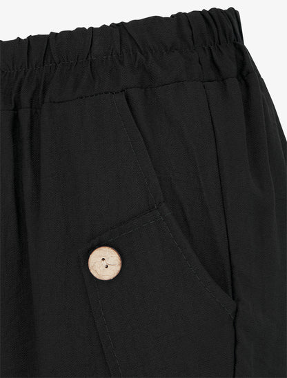 Pantalon ample uni à boutons décoratifs - Noir - 3