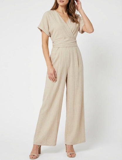 Combinaison unie à manches courtes - Beige
