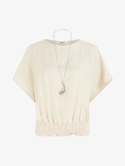 Top boule uni à manches courtes - Beige - 1