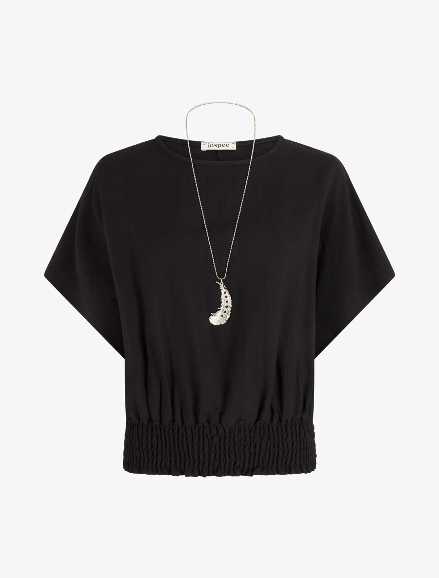 Top boule uni à manches courtes - Noir - 1