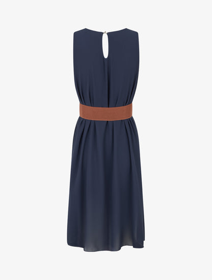 Robe unie en voile sans manches - Marine - 2