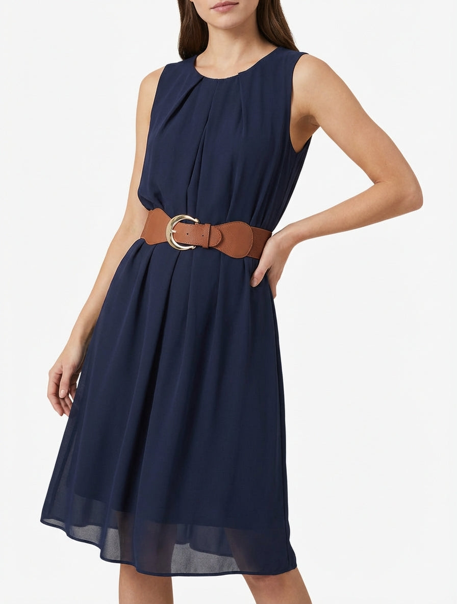 Robe fluide avec ceinture - Marine