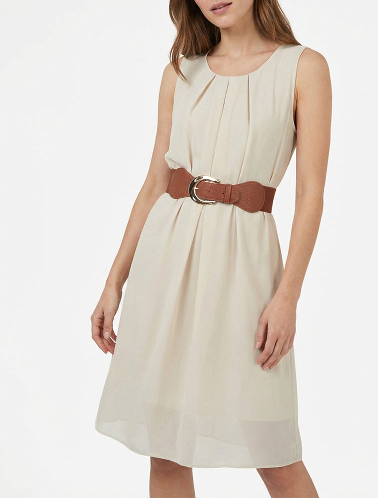 Robe fluide coupe droite - Beige