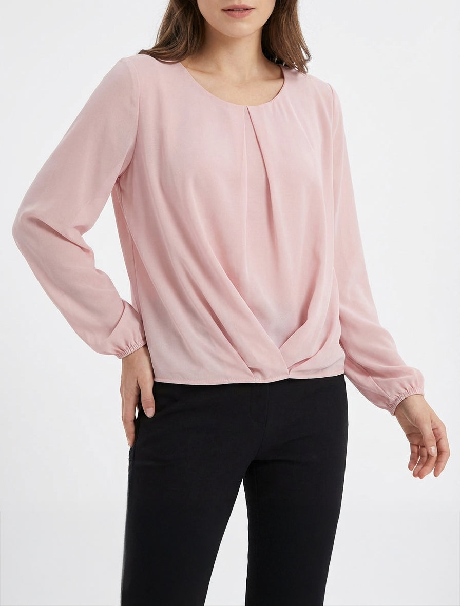 Blouse en voile col rond manches longues - Rose