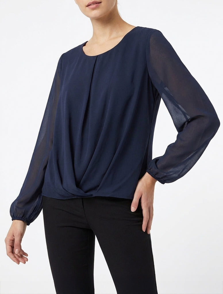 Blouse en voile à effet drapé - Marine