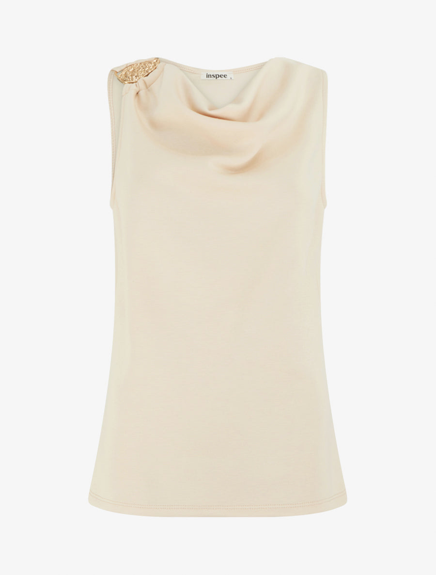 Top sans manches à bijou texturé - Beige - 1
