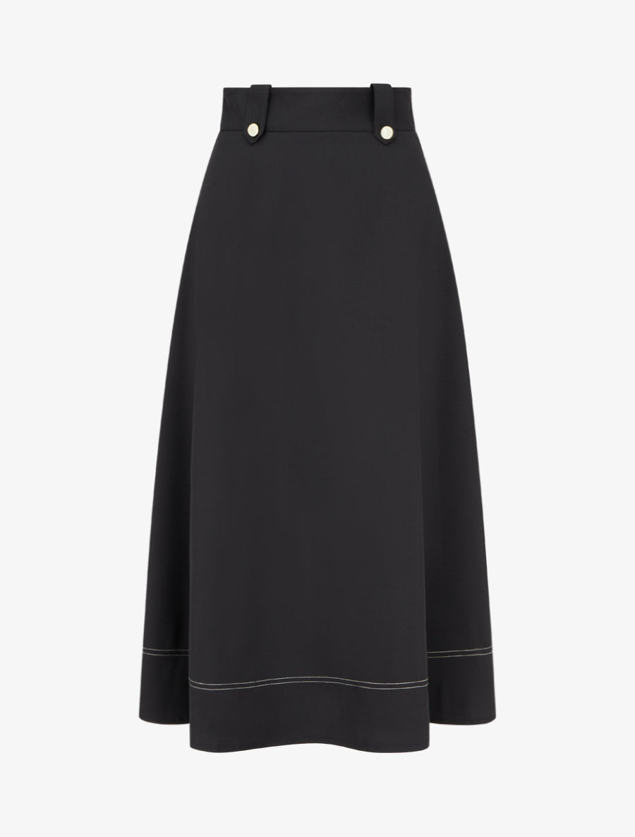 Jupe mi-longue à boutons décoratifs - Noir - 1