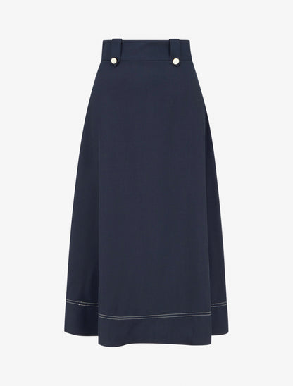 Jupe mi-longue à boutons décoratifs - Marine - 1